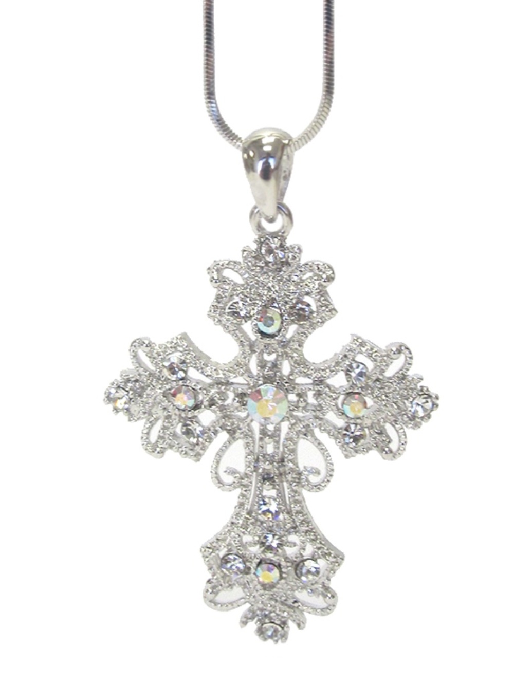 White Gold Plated Cross Austrian Crystal Necklace Filigree Pendant